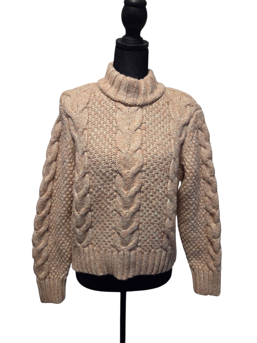 Y2k Blush Pink Beige Cable Knit Turtleneck Sweater American Eagle